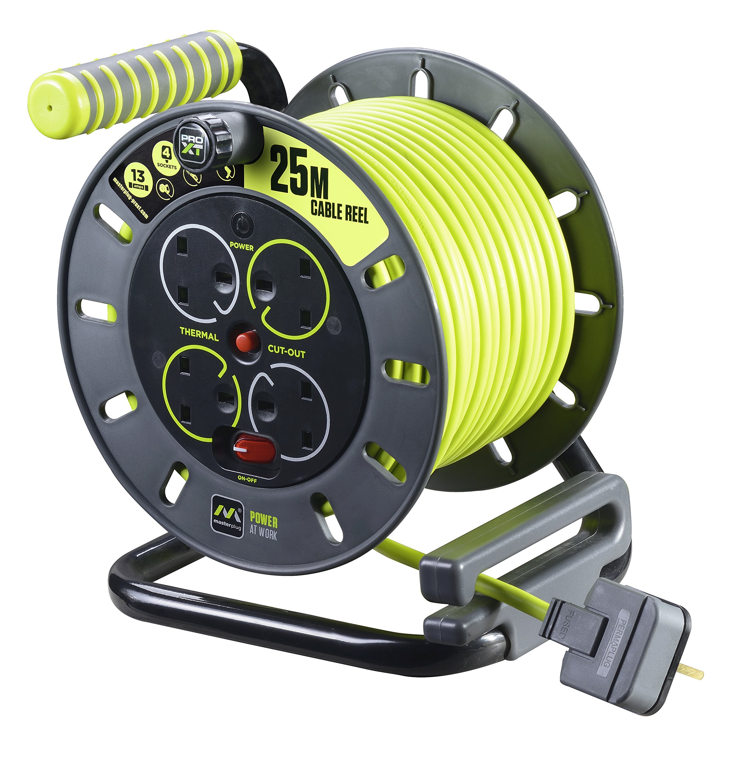 Masterplug-Pro-XT-Four-Socket-Open-Cable-Reel-Extension-Lead-with-Winding-Handle-Thermal-Cut-Out-and-Power-Switch-25m-High-Visibility-Cable